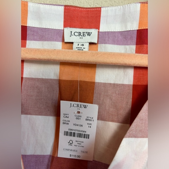 NWT J. Crew Coral Lilac Gingham Checkered Tiered V-Neck Pocketed Dress 14 - Picture 8 of 13
